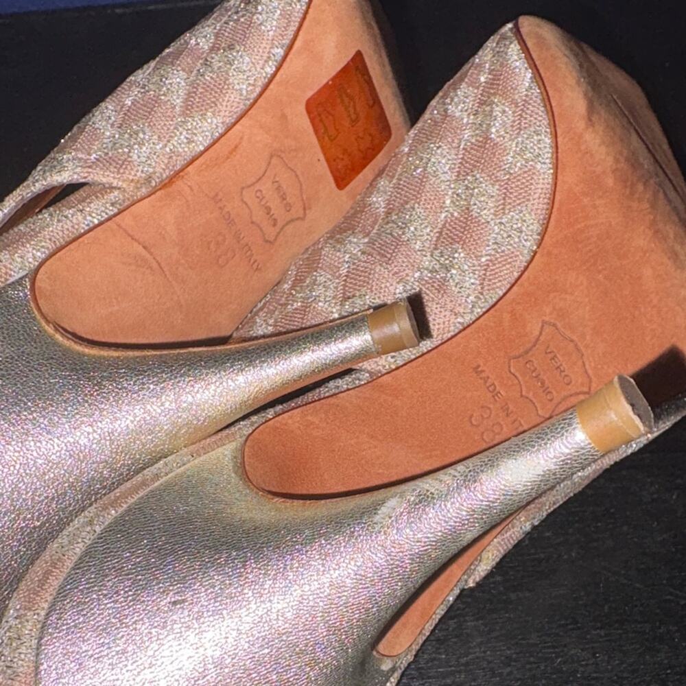 Missoni Peach Patterned Knit Fabric Pointed Toe Slingback Sandals - Picture 11 of 13